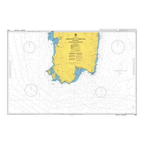 Product image of Admiralty Chart 1990 | Oristano to Arbatax including Golfo di Cagliari, featuring navigational markings, depth soundings, and coastal features, essential for safe marine navigation. It could be displayed as an art piece or used for navigation on a boat or ship.