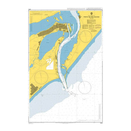 Product image of Admiralty Chart 2002 | Porto Do Rio Grande, featuring navigational markings, depth soundings, and coastal features, essential for safe marine navigation. It could be displayed as an art piece or used for navigation on a boat or ship.