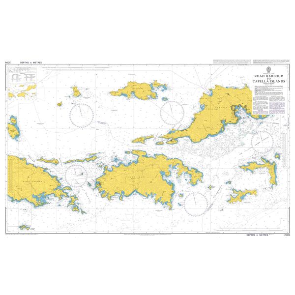 Product image of Admiralty Chart 2005 | Road Harbour to Capella Islands, featuring navigational markings, depth soundings, and coastal features, essential for safe marine navigation. It could be displayed as an art piece or used for navigation on a boat or ship.