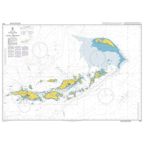 Product image of Admiralty Chart 2006 | Anegada to Saint Thomas, featuring navigational markings, depth soundings, and coastal features, essential for safe marine navigation. It could be displayed as an art piece or used for navigation on a boat or ship.