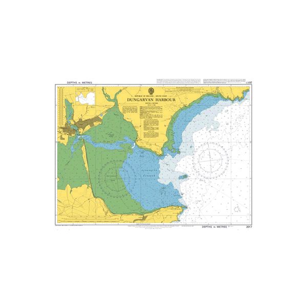 Product image of Admiralty Chart 2017 | Dungarvan Harbour, featuring navigational markings, depth soundings, and coastal features, essential for safe marine navigation. It could be displayed as an art piece or used for navigation on a boat or ship.