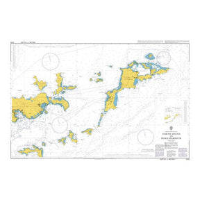 Product image of Admiralty Chart 2019 | North Sound to Road Harbour, featuring navigational markings, depth soundings, and coastal features, essential for safe marine navigation. It could be displayed as an art piece or used for navigation on a boat or ship.