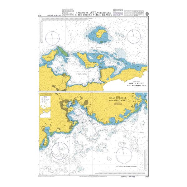 Product image of Admiralty Chart 2020 | Harbours and Anchorages in the British Virgin Islands, featuring navigational markings, depth soundings, and coastal features, essential for safe marine navigation. It could be displayed as an art piece or used for navigation on a boat or ship.