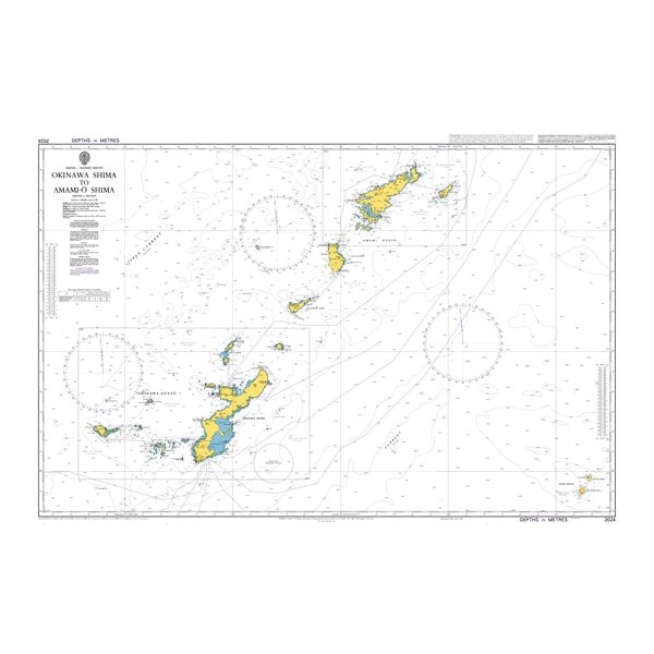 Product image of Admiralty Chart 2024 | Okinawa Shima to Amami-O Shima, featuring navigational markings, depth soundings, and coastal features, essential for safe marine navigation. It could be displayed as an art piece or used for navigation on a boat or ship.