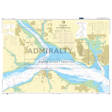 The Admiralty Chart 2036 titled "The Solent and Southampton Water" from the Admiralty brand features detailed maritime navigation information, including depths, landmasses, navigational aids, and coastal features along the Solent and Southampton Water. It is crucial for commercial shipping routes.
