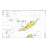 Product image of Admiralty Chart 2047 | Approaches to Anguilla, featuring navigational markings, depth soundings, and coastal features, essential for safe marine navigation. It could be displayed as an art piece or used for navigation on a boat or ship.
