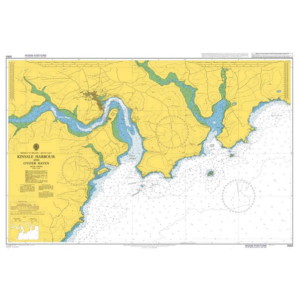 Product image of Admiralty Chart 2053 | Kinsale Harbour and Oyster Haven, featuring navigational markings, depth soundings, and coastal features, essential for safe marine navigation. It could be displayed as an art piece or used for navigation on a boat or ship.