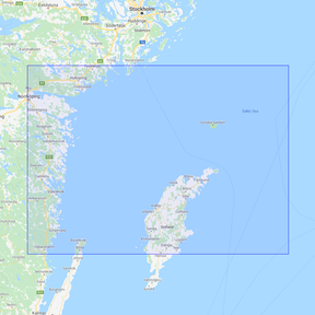 Product image of Admiralty Chart 2055 | Oland to Gotska Sandon, featuring navigational markings, depth soundings, and coastal features, essential for safe marine navigation. It could be displayed as an art piece or used for navigation on a boat or ship.