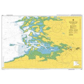 Product image of Admiralty Chart 2057 | Westport Bay and Approaches, featuring navigational markings, depth soundings, and coastal features, essential for safe marine navigation. It could be displayed as an art piece or used for navigation on a boat or ship.