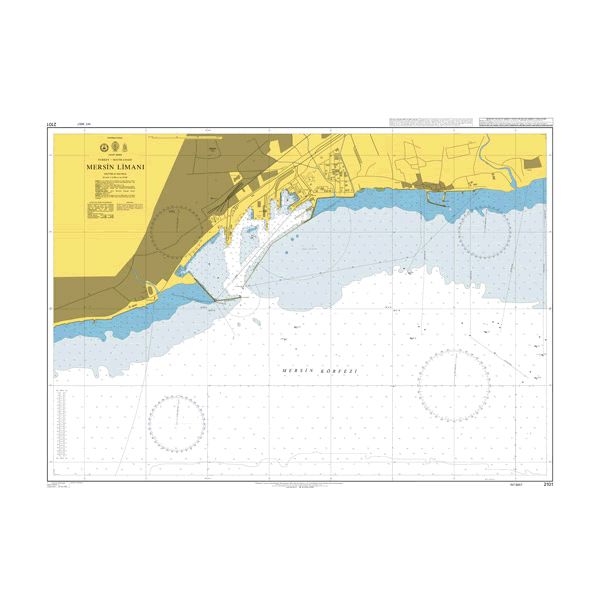 Product image of Admiralty Chart 2101 | Mersin Limani, featuring navigational markings, depth soundings, and coastal features, essential for safe marine navigation. It could be displayed as an art piece or used for navigation on a boat or ship.