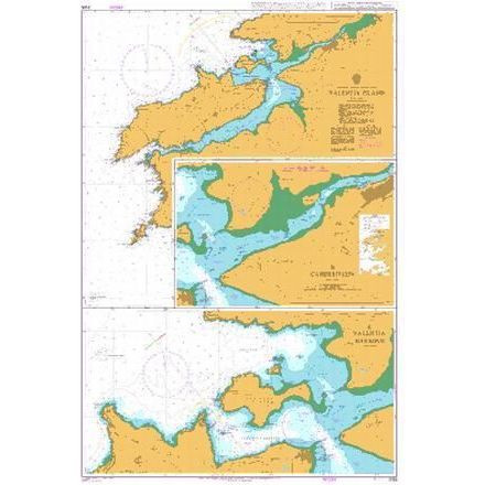 Product image of Admiralty Chart 2125 | Valentia, featuring navigational markings, depth soundings, and coastal features, essential for safe marine navigation. It could be displayed as an art piece or used for navigation on a boat or ship.