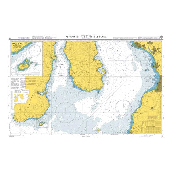 Product image of Admiralty Chart 2126 | Approaches to the Firth of Clyde, featuring navigational markings, depth soundings, and coastal features, essential for safe marine navigation. It could be displayed as an art piece or used for navigation on a boat or ship.