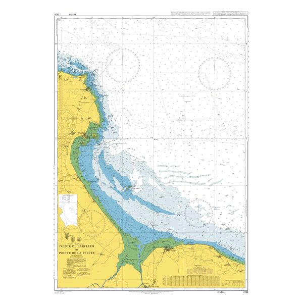 Product image of Admiralty Chart 2135 | Pointe de Barfleur to Pointe de la Percee, featuring navigational markings, depth soundings, and coastal features, essential for safe marine navigation. It could be displayed as an art piece or used for navigation on a boat or ship.