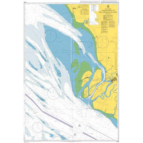 Product image of Admiralty Chart 2139 | Approaches to Pelabuhan Klang, featuring navigational markings, depth soundings, and coastal features, essential for safe marine navigation. It could be displayed as an art piece or used for navigation on a boat or ship.