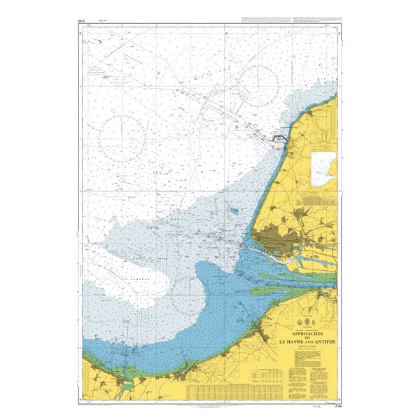 Product image of Admiralty Chart 2146 | Approaches to Le Havre and Antifer, featuring navigational markings, depth soundings, and coastal features, essential for safe marine navigation. It could be displayed as an art piece or used for navigation on a boat or ship.