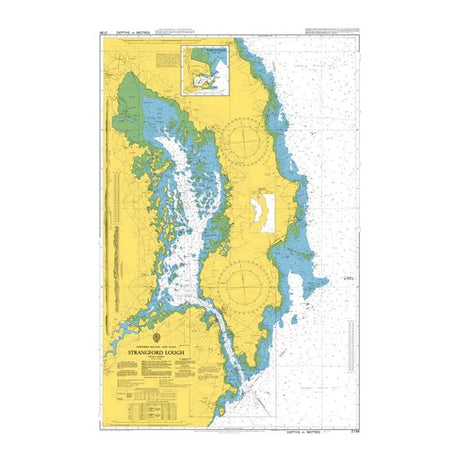 Product image of Admiralty Chart 2156 | Strangford Lough, featuring navigational markings, depth soundings, and coastal features, essential for safe marine navigation. It could be displayed as an art piece or used for navigation on a boat or ship.