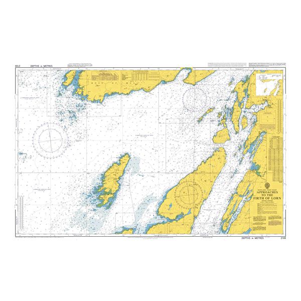 Product image of Admiralty Chart 2169 | Approaches to the Firth of Lorn, featuring navigational markings, depth soundings, and coastal features, essential for safe marine navigation. It could be displayed as an art piece or used for navigation on a boat or ship.