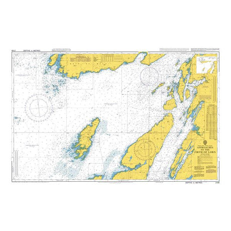 Product image of Admiralty Chart 2169 | Approaches to the Firth of Lorn, featuring navigational markings, depth soundings, and coastal features, essential for safe marine navigation. It could be displayed as an art piece or used for navigation on a boat or ship.