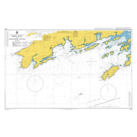 Product image of Admiralty Chart 2184 | Mizen Head to Gascanane Sound, featuring navigational markings, depth soundings, and coastal features, essential for safe marine navigation. It could be displayed as an art piece or used for navigation on a boat or ship.