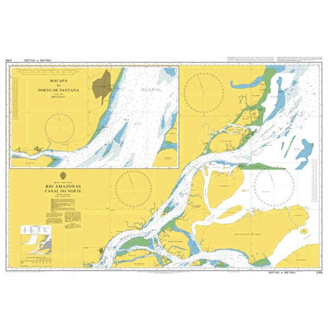 Product image of Admiralty Chart 2189 | Rio Amazonas Canal Do Norte, featuring navigational markings, depth soundings, and coastal features, essential for safe marine navigation. It could be displayed as an art piece or used for navigation on a boat or ship.