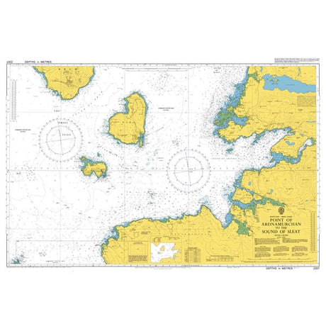 Product image of Admiralty Chart 2207 | Point of Ardnamurchan to the Sound of Sleat, featuring navigational markings, depth soundings, and coastal features, essential for safe marine navigation. It could be displayed as an art piece or used for navigation on a boat or ship.