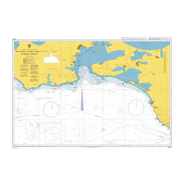 Product image of Admiralty Chart 2216 | Southern Approaches to Kerch Strait, featuring navigational markings, depth soundings, and coastal features, essential for safe marine navigation. It could be displayed as an art piece or used for navigation on a boat or ship.