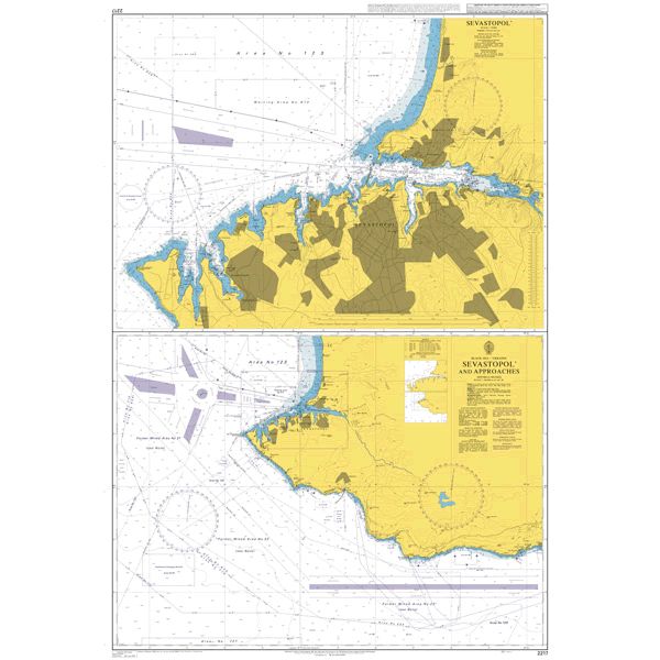 Product image of Admiralty Chart 2217 | Sevastopol' to Yalta, featuring navigational markings, depth soundings, and coastal features, essential for safe marine navigation. It could be displayed as an art piece or used for navigation on a boat or ship.