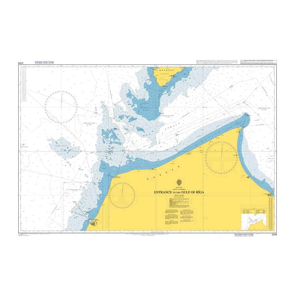 Product image of Admiralty Chart 2226 | Entrance to the Gulf of Riga, featuring navigational markings, depth soundings, and coastal features, essential for safe marine navigation. It could be displayed as an art piece or used for navigation on a boat or ship.