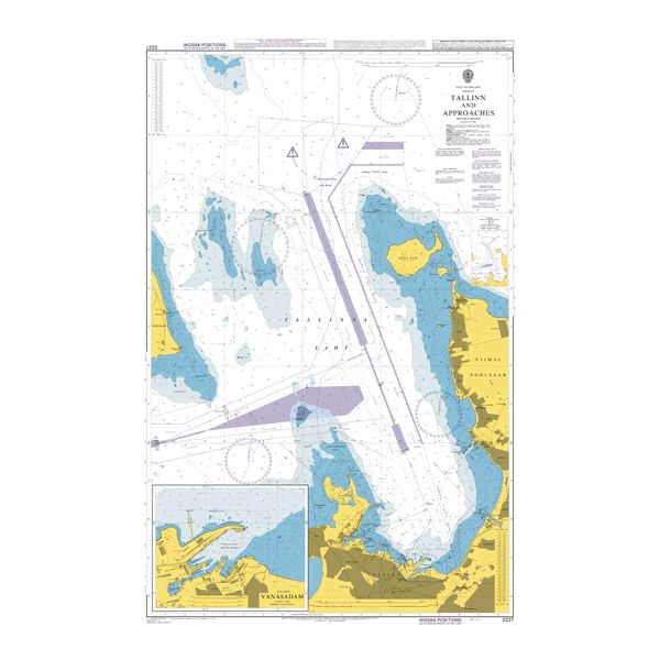 Product image of Admiralty Chart 2227 | Tallinn and Approaches, featuring navigational markings, depth soundings, and coastal features, essential for safe marine navigation. It could be displayed as an art piece or used for navigation on a boat or ship.