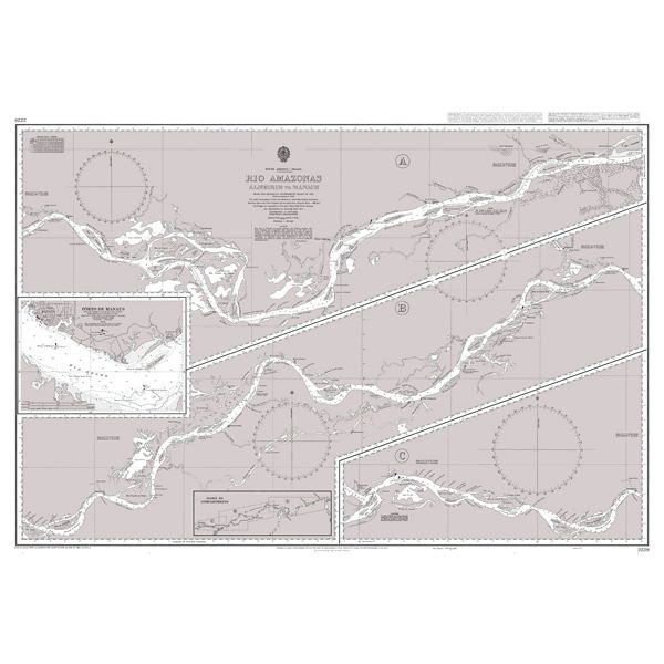 Product image of Admiralty Chart 2229 | Rio Amazonas - Almeirim to Manaus, featuring navigational markings, depth soundings, and coastal features, essential for safe marine navigation. It could be displayed as an art piece or used for navigation on a boat or ship.