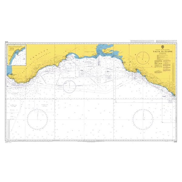 Product image of Admiralty Chart 2233 | Yalta to Tuapse, featuring navigational markings, depth soundings, and coastal features, essential for safe marine navigation. It could be displayed as an art piece or used for navigation on a boat or ship.