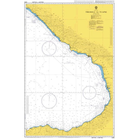 Product image of Admiralty Chart 2236 | Tirebolu to Tuapse, featuring navigational markings, depth soundings, and coastal features, essential for safe marine navigation. It could be displayed as an art piece or used for navigation on a boat or ship.