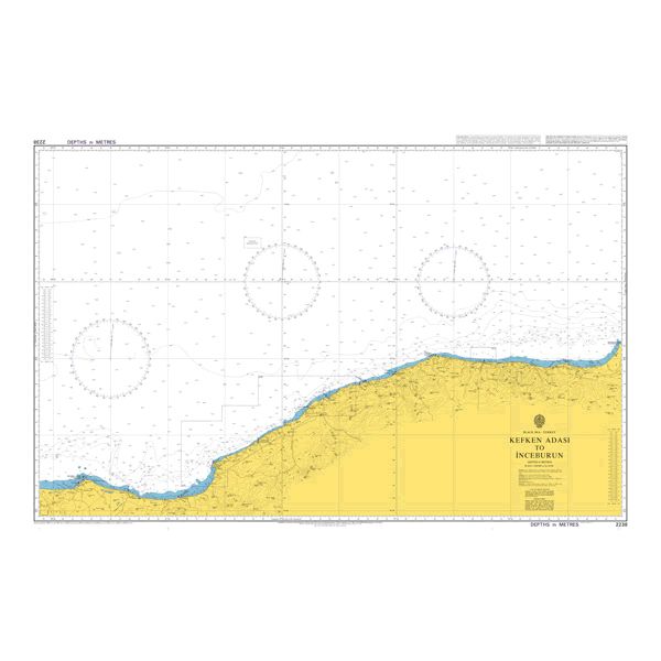 Product image of Admiralty Chart 2238 | Kefken Adasi to Inceburun, featuring navigational markings, depth soundings, and coastal features, essential for safe marine navigation. It could be displayed as an art piece or used for navigation on a boat or ship.