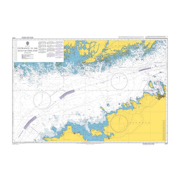 Product image of Admiralty Chart 2241 | Entrance to the Gulf of Finland, featuring navigational markings, depth soundings, and coastal features, essential for safe marine navigation. It could be displayed as an art piece or used for navigation on a boat or ship.