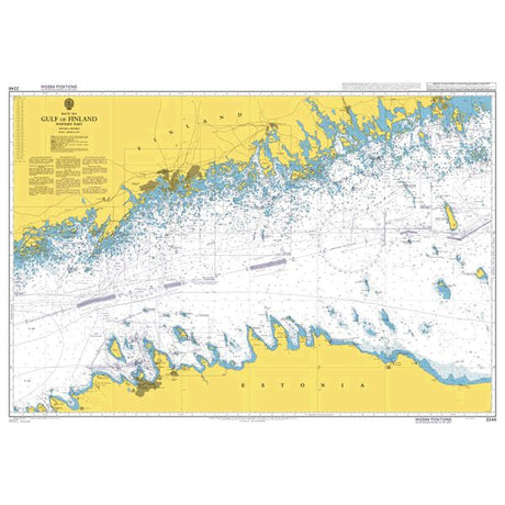 Product image of Admiralty Chart 2248 | Gulf of Finland Western Part, featuring navigational markings, depth soundings, and coastal features, essential for safe marine navigation. It could be displayed as an art piece or used for navigation on a boat or ship.