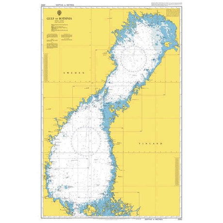 Product image of Admiralty Chart 2252 | Gulf of Bothnia, featuring navigational markings, depth soundings, and coastal features, essential for safe marine navigation. It could be displayed as an art piece or used for navigation on a boat or ship.