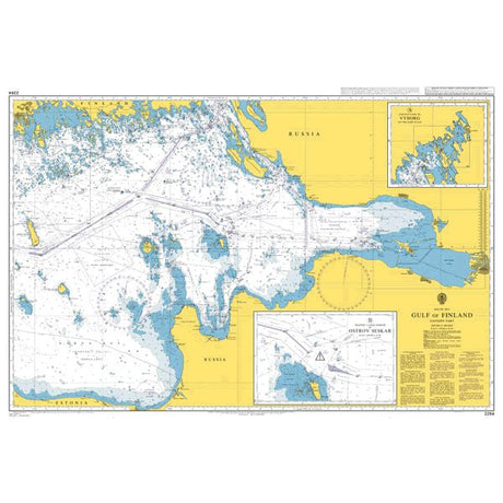 Product image of Admiralty Chart 2264 | Gulf of Finland Eastern Part, featuring navigational markings, depth soundings, and coastal features, essential for safe marine navigation. It could be displayed as an art piece or used for navigation on a boat or ship.