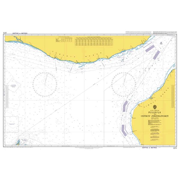 Product image of Admiralty Chart 2272 | Pulon`ga to Ostrov Zhizhginskiy, featuring navigational markings, depth soundings, and coastal features, essential for safe marine navigation. It could be displayed as an art piece or used for navigation on a boat or ship.