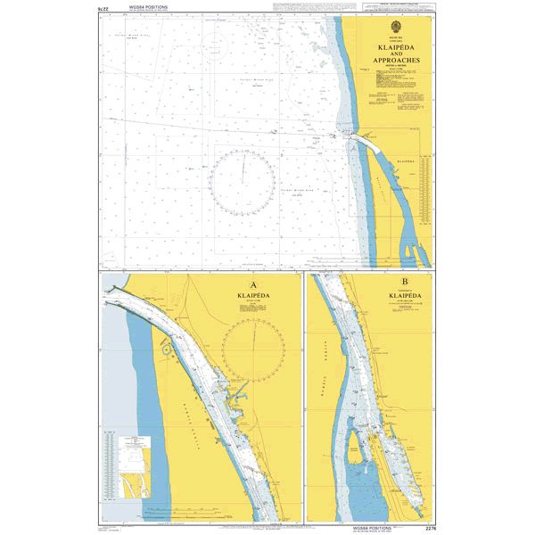 Product image of Admiralty Chart 2276 | Klaipeda and Approaches, featuring navigational markings, depth soundings, and coastal features, essential for safe marine navigation. It could be displayed as an art piece or used for navigation on a boat or ship.