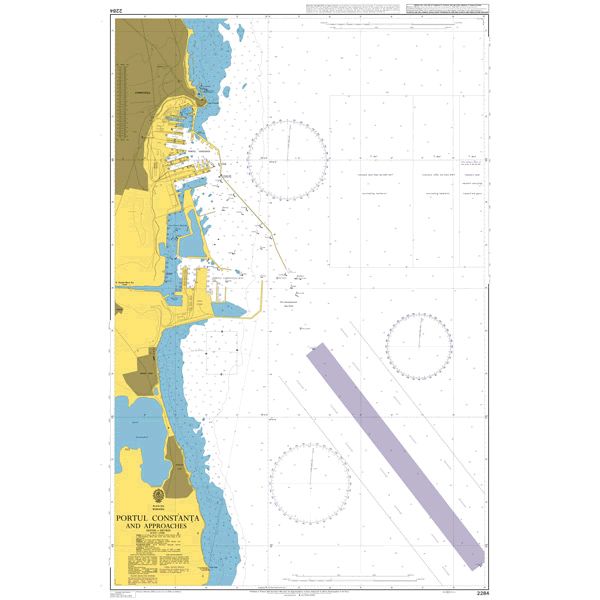 Product image of Admiralty Chart 2284 | Constanta and Approaches, featuring navigational markings, depth soundings, and coastal features, essential for safe marine navigation. It could be displayed as an art piece or used for navigation on a boat or ship.