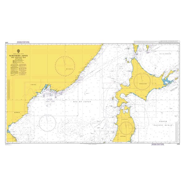 Product image of Admiralty Chart 2293 | Northern Japan and Adjacent Seas, featuring navigational markings, depth soundings, and coastal features, essential for safe marine navigation. It could be displayed as an art piece or used for navigation on a boat or ship.