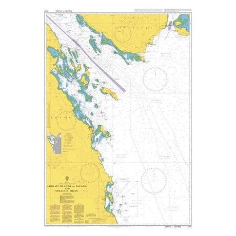 Product image of Admiralty Chart 2375 | Juzur Ashrafi to Safaga (Bur Safajah) and Strait of Tiran, featuring navigational markings, depth soundings, and coastal features, essential for safe marine navigation. It could be displayed as an art piece or used for navigation on a boat or ship.