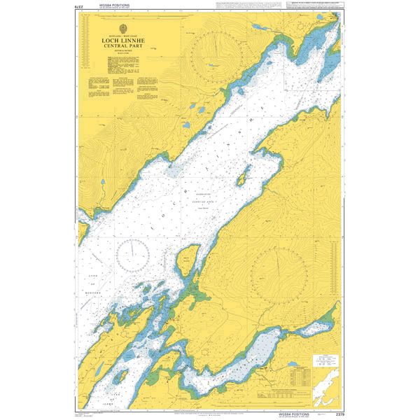 Product image of Admiralty Chart 2379 | Loch Linnhe Central Part, featuring navigational markings, depth soundings, and coastal features, essential for safe marine navigation. It could be displayed as an art piece or used for navigation on a boat or ship.