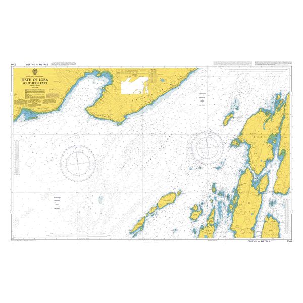 Product image of Admiralty Chart 2386 | Firth of Lorn Southern Part, featuring navigational markings, depth soundings, and coastal features, essential for safe marine navigation. It could be displayed as an art piece or used for navigation on a boat or ship.