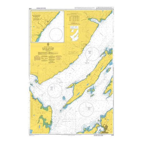 Product image of Admiralty Chart 2389 | Loch Linnhe Southern Part, featuring navigational markings, depth soundings, and coastal features, essential for safe marine navigation. It could be displayed as an art piece or used for navigation on a boat or ship.