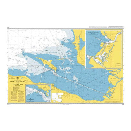 Product image of Admiralty Chart 2395 | Sankt Peterburg and Approaches, featuring navigational markings, depth soundings, and coastal features, essential for safe marine navigation. It could be displayed as an art piece or used for navigation on a boat or ship.