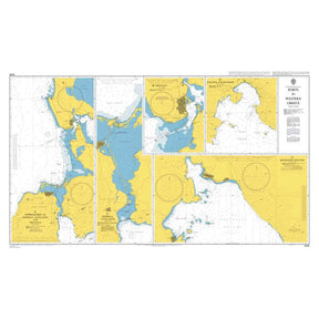Product image of Admiralty Chart 2405 | Ports in Western Greece, featuring navigational markings, depth soundings, and coastal features, essential for safe marine navigation. It could be displayed as an art piece or used for navigation on a boat or ship.