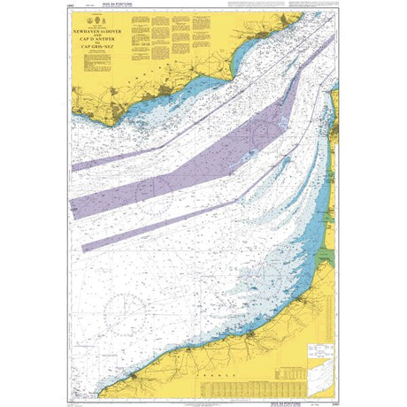 Product image of Admiralty Chart 2451 | Newhaven to Dover and Cap d'Antifer to Cap Gris-Nez, featuring navigational markings, depth soundings, and coastal features, essential for safe marine navigation. It could be displayed as an art piece or used for navigation on a boat or ship.