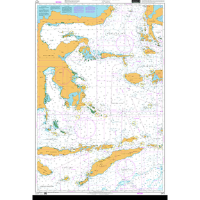 Product image of Admiralty Chart 2472 | Halmahera to Timor, featuring navigational markings, depth soundings, and coastal features, essential for safe marine navigation. It could be displayed as an art piece or used for navigation on a boat or ship.