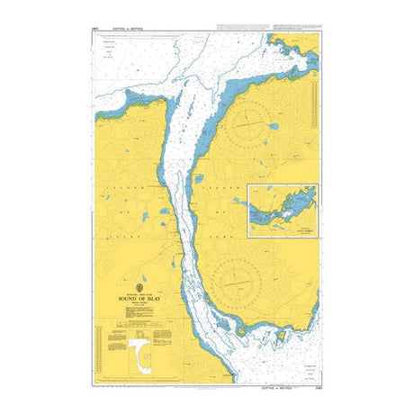 Product image of Admiralty Chart 2481 | Sound of Islay, featuring navigational markings, depth soundings, and coastal features, essential for safe marine navigation. It could be displayed as an art piece or used for navigation on a boat or ship.